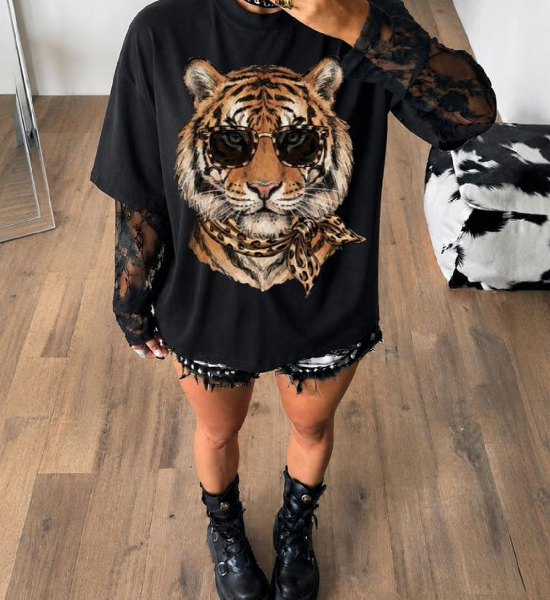 Glam Tiger with Leopard Scarf Graphic Tee or Sweatshirt