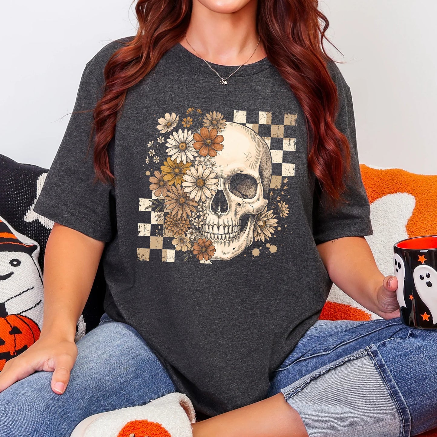 Retro Floral Skull Graphic Tee - 3 color options