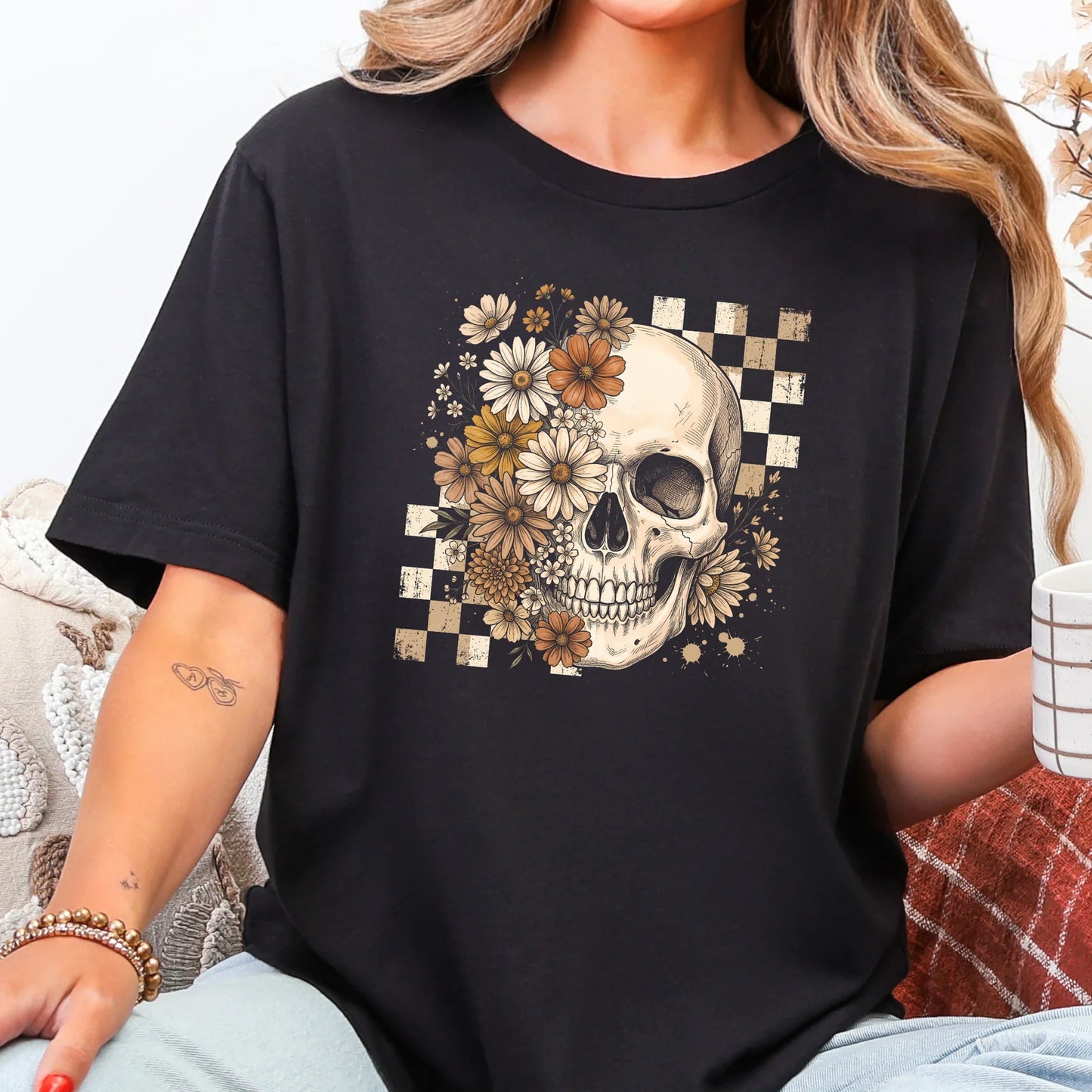 Retro Floral Skull Graphic Tee - 3 color options