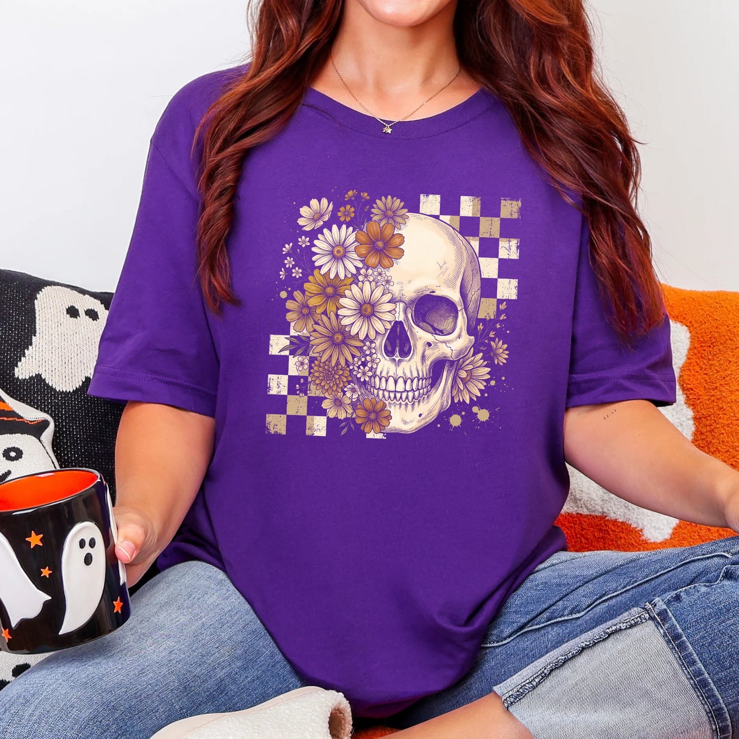 Retro Floral Skull Graphic Tee - 3 color options