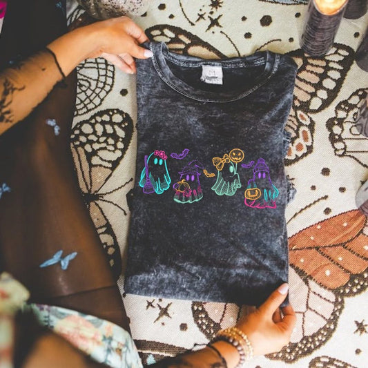 Faux Embroidered Ghosts Graphic Tee or Sweatshirt