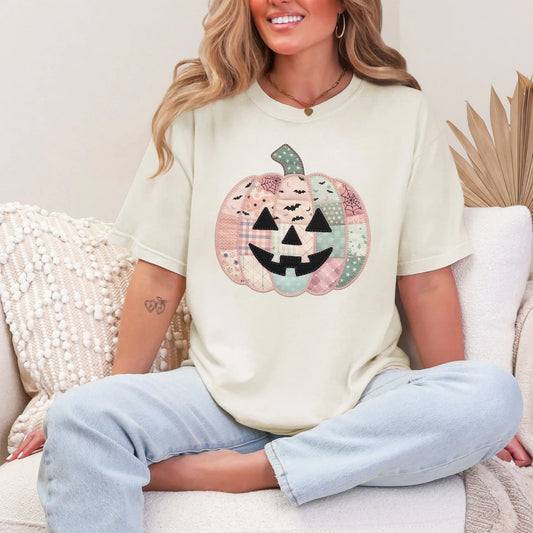 Pink Patchwork Pumpkin Graphic Tee - 3 colors