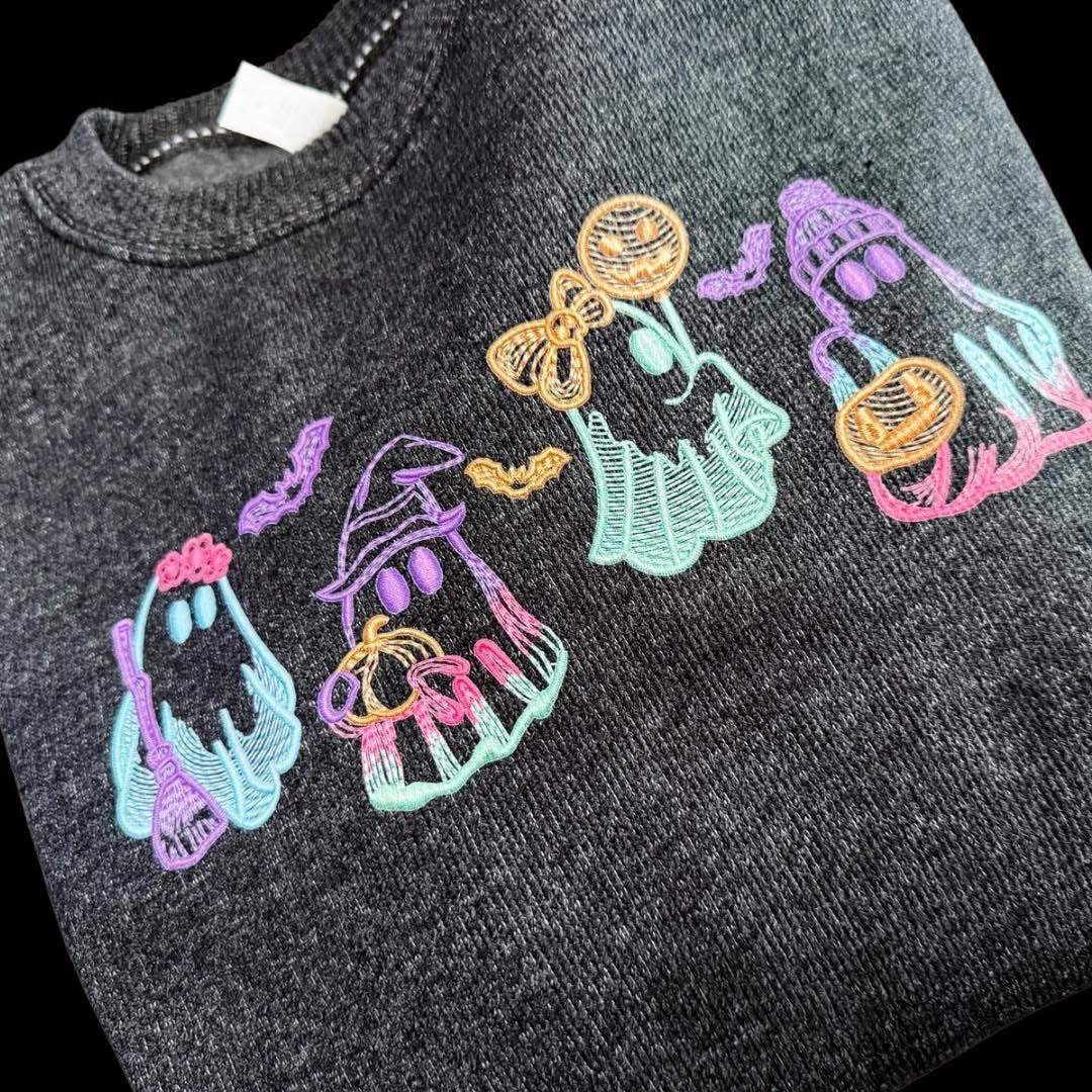 Faux Embroidered Ghosts Graphic Tee or Sweatshirt