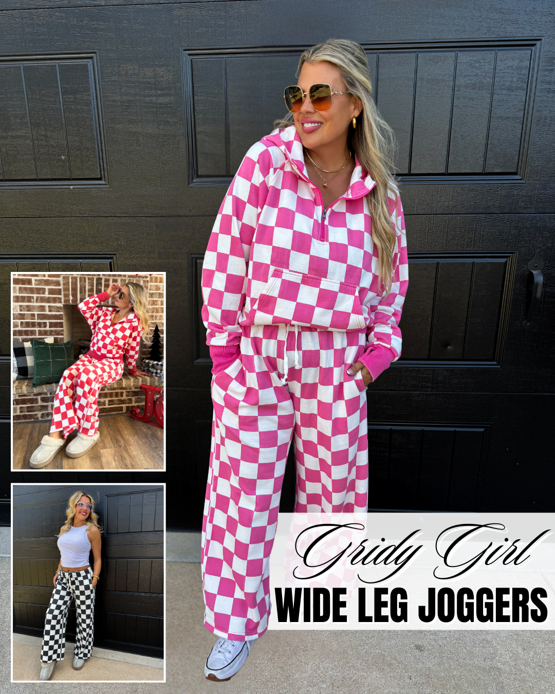 Pre Order: Checkered Wide Leg Joggers - 3 color options