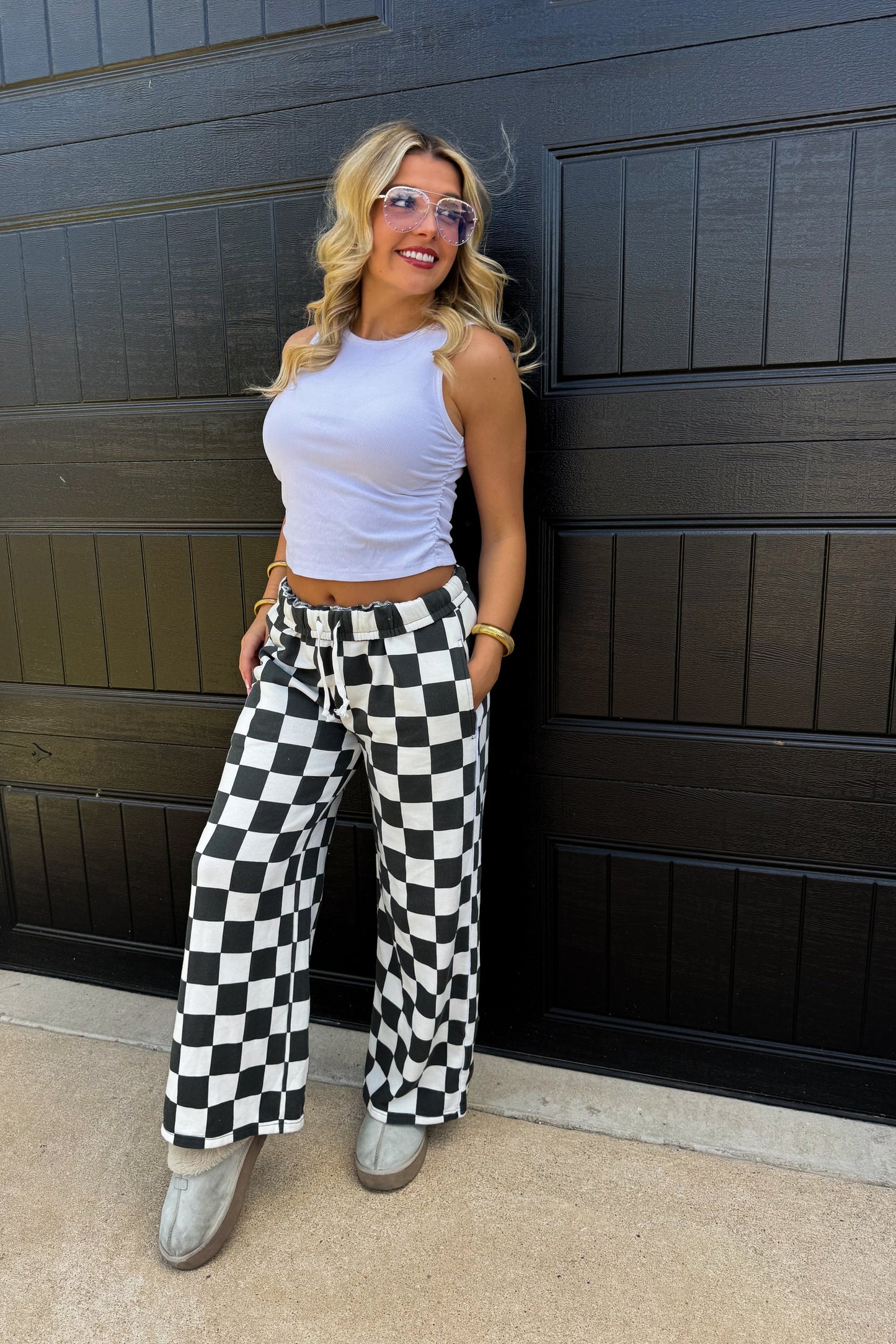 Pre Order: Checkered Wide Leg Joggers - 3 color options