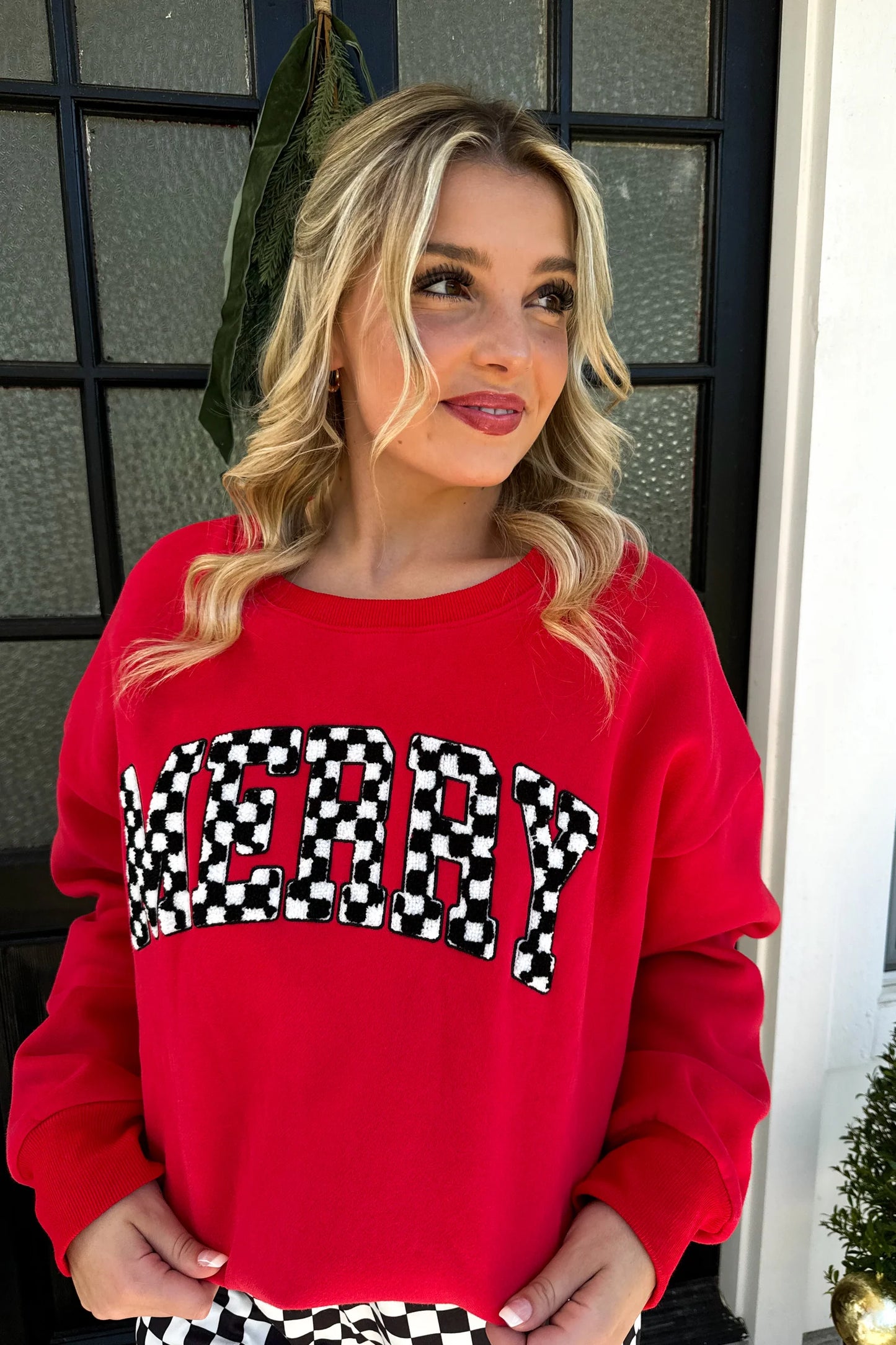 Pre Order: Merry Checkered Letter Sweatshirt