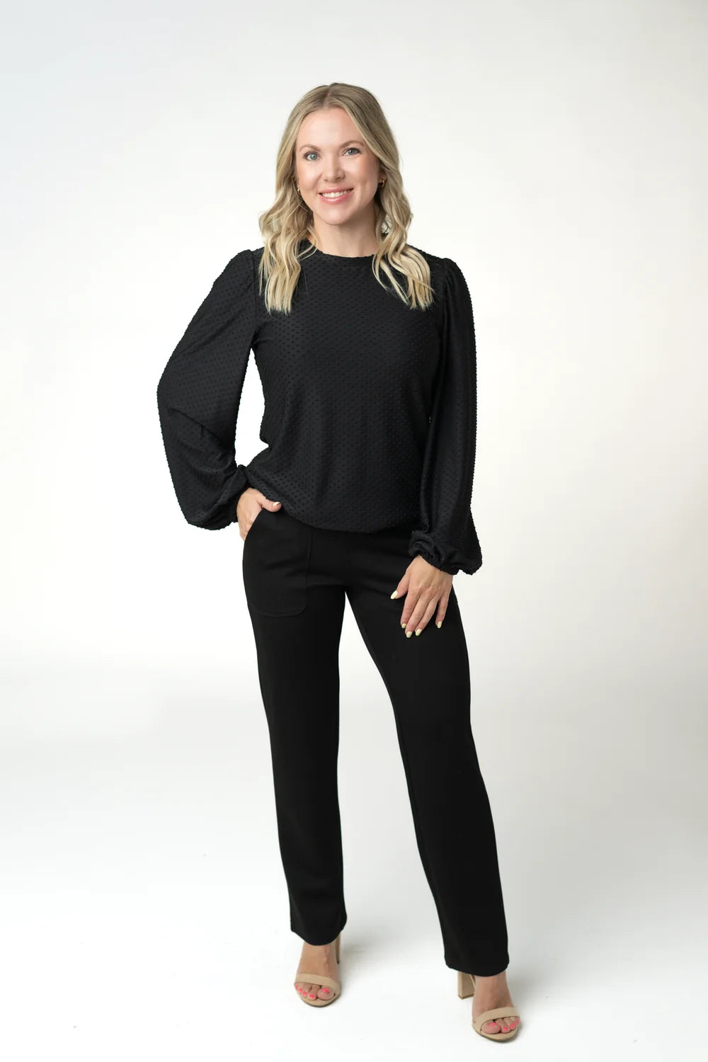 Black Long Sleeve Dot Top
