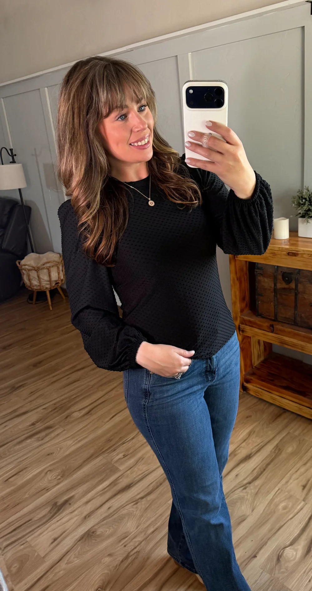 Black Long Sleeve Dot Top