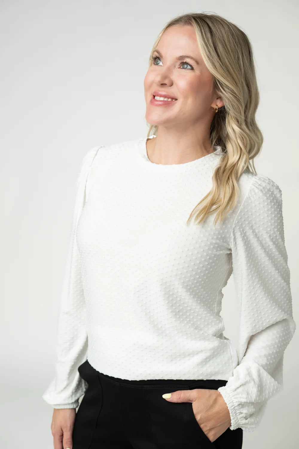 White Long Sleeve Dot Top