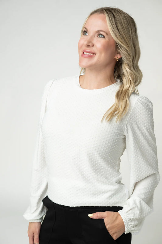 White Long Sleeve Dot Top