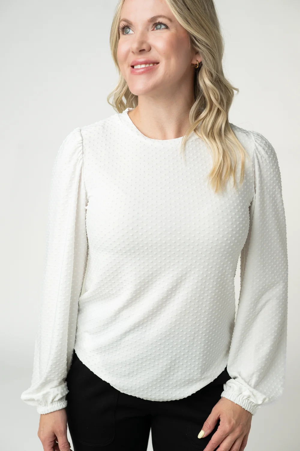 White Long Sleeve Dot Top