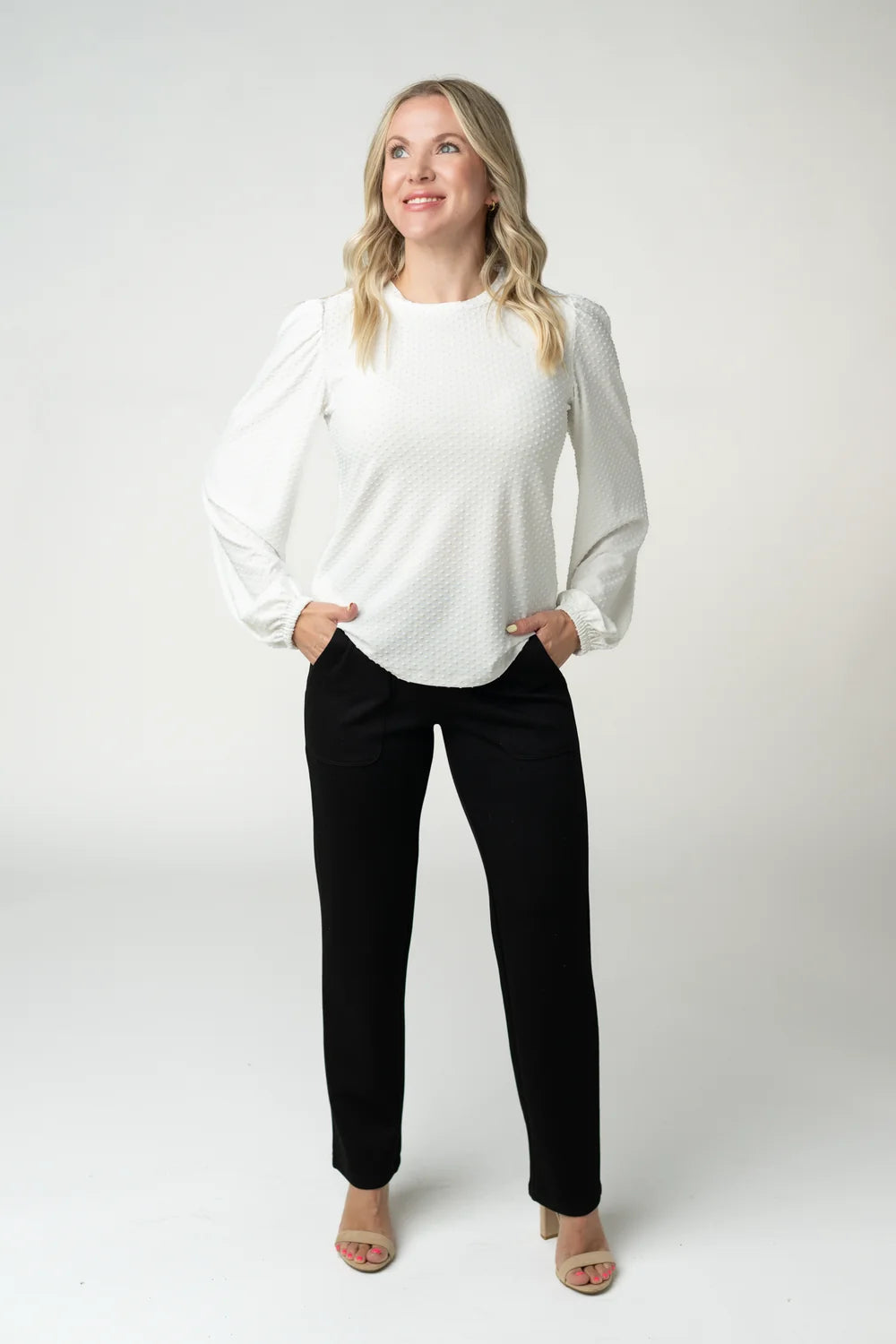 White Long Sleeve Dot Top