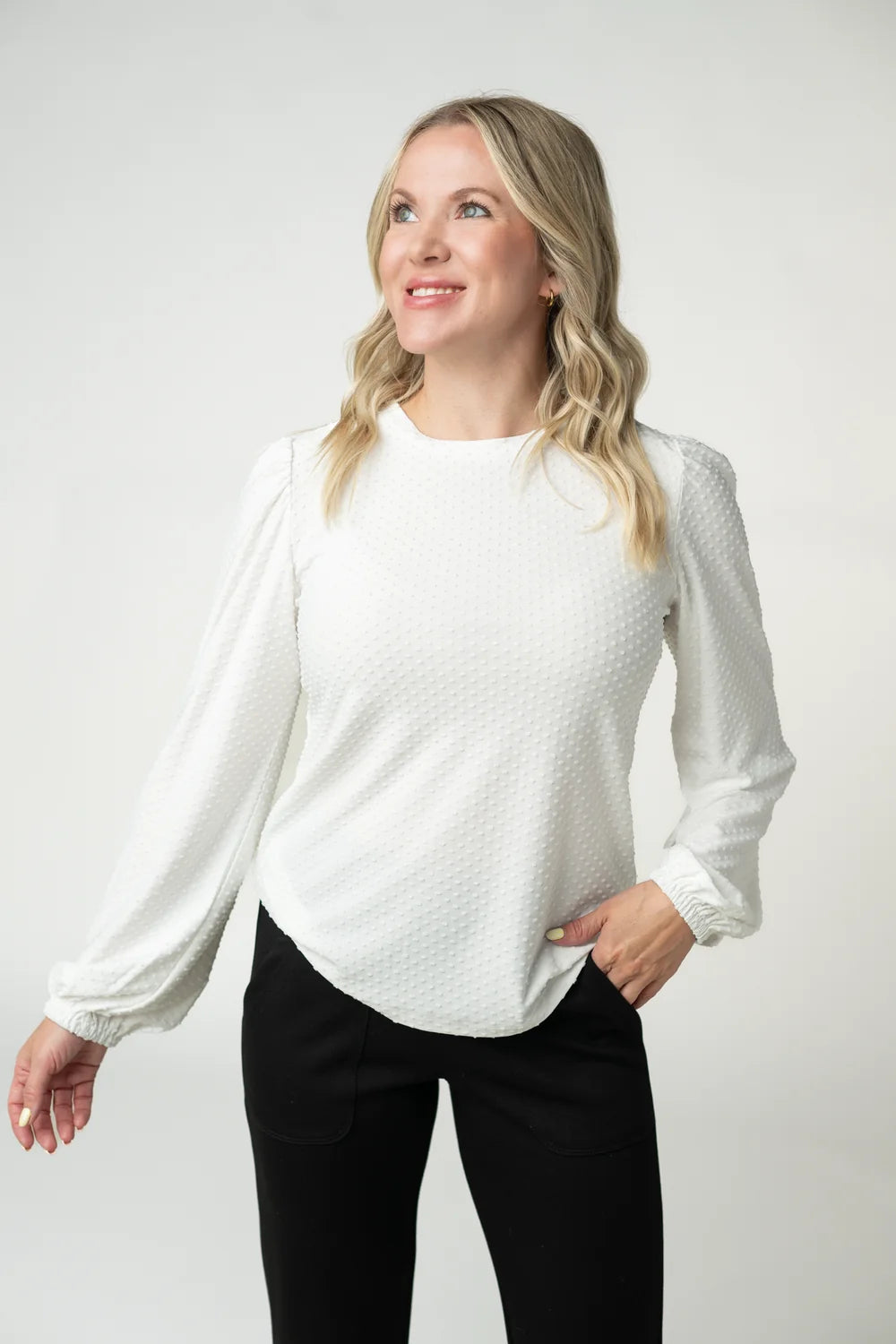 White Long Sleeve Dot Top