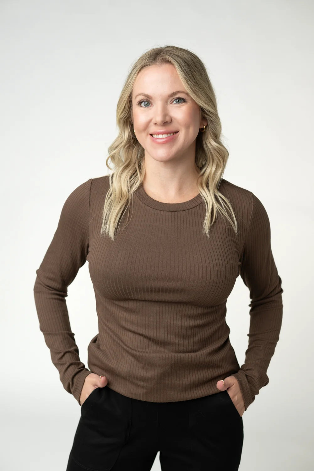 Brown Long Sleeve Ribbed Top