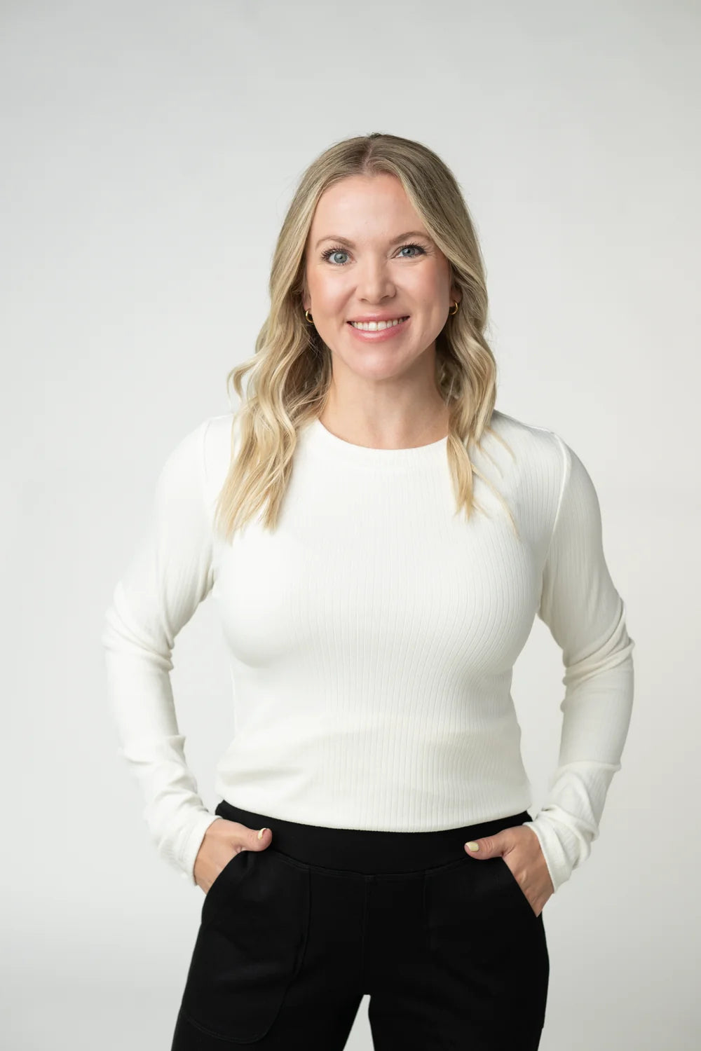 White Long Sleeve Ribbed Top