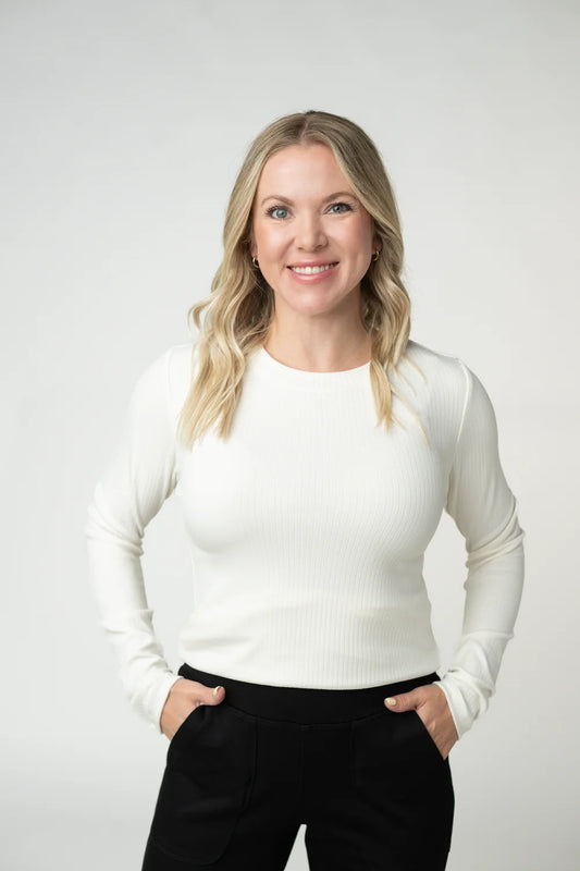 White Long Sleeve Ribbed Top
