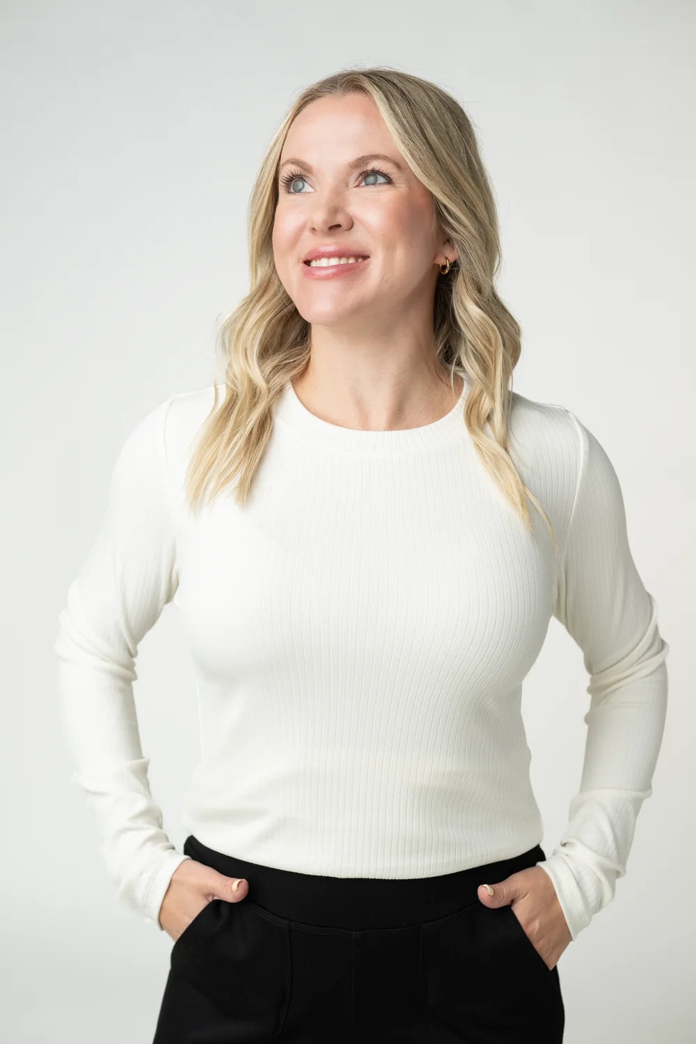 White Long Sleeve Ribbed Top