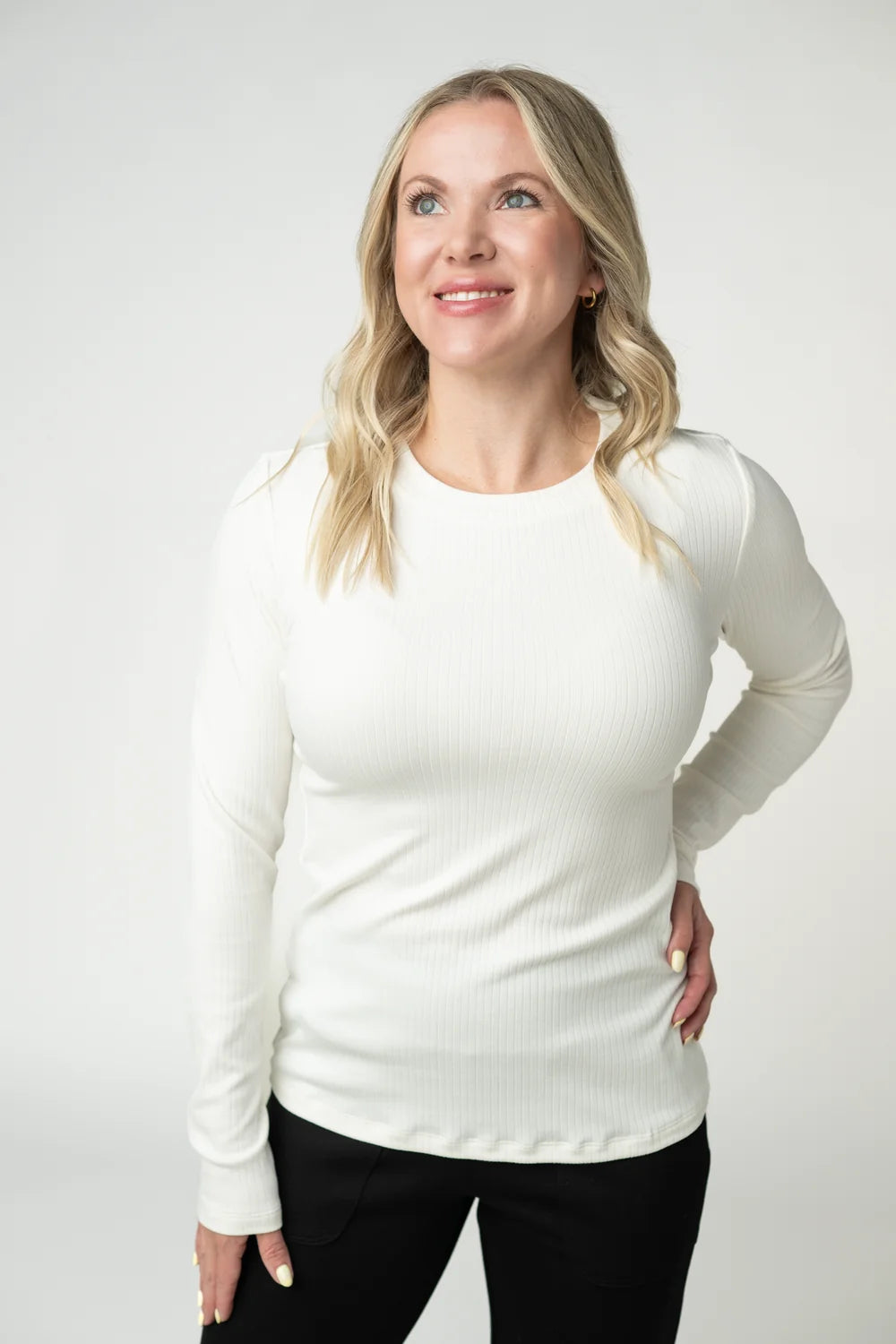 White Long Sleeve Ribbed Top