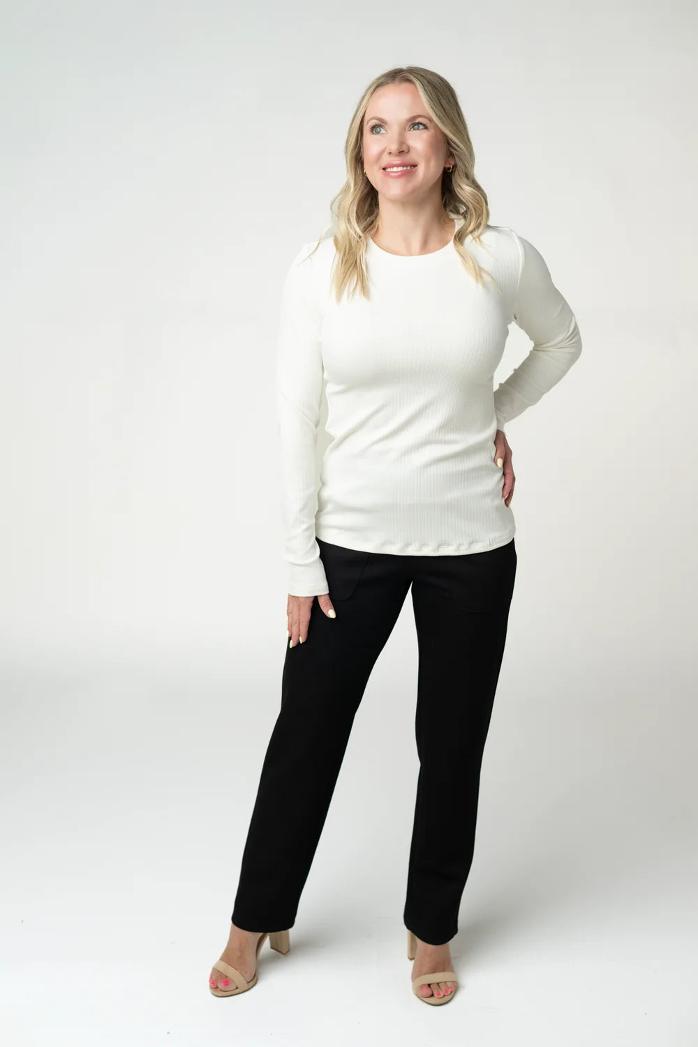 White Long Sleeve Ribbed Top
