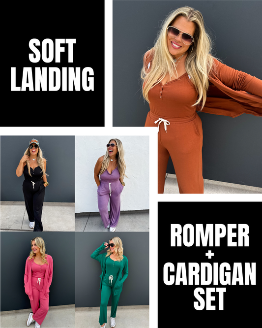 Pre Order: Soft Landing Romper and Cardigan Set