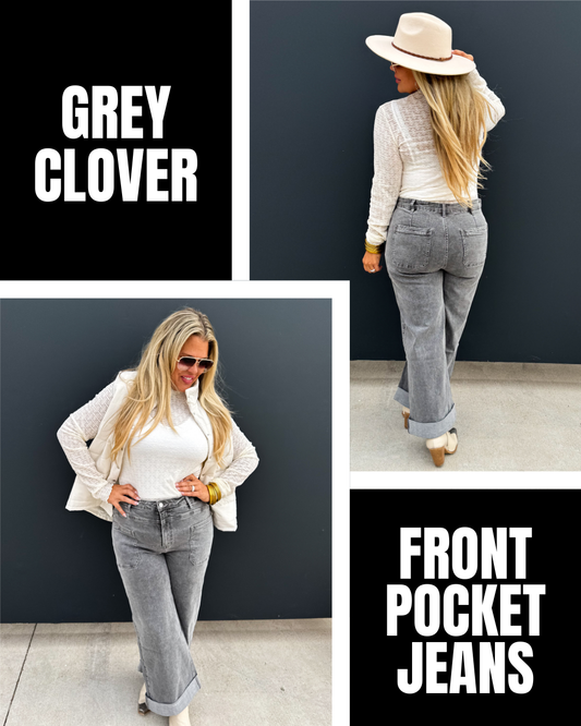 Pre Order: Grey Clover Front Pocket Jeans