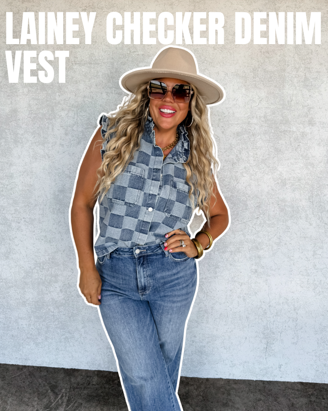 Pre order: Lainey Checker Denim Vest
