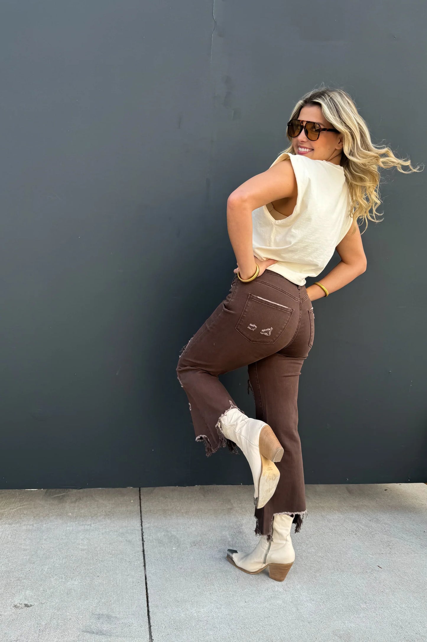 Pre Order: Brown Urban Distressed Crop Jean