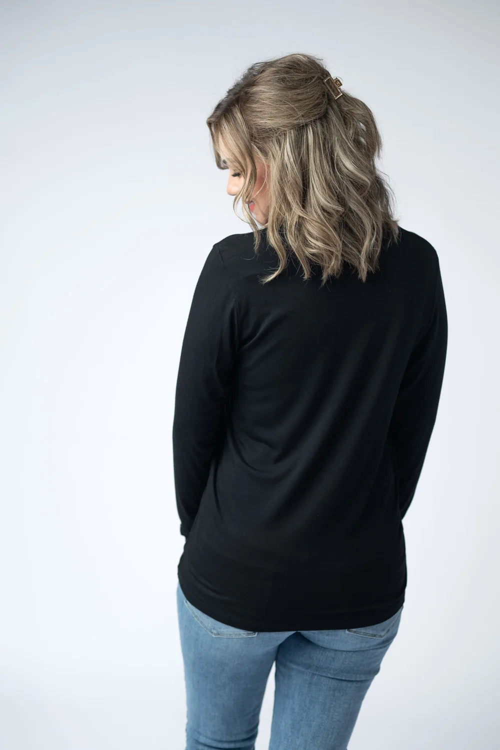 Black V-neck Long Sleeve Top