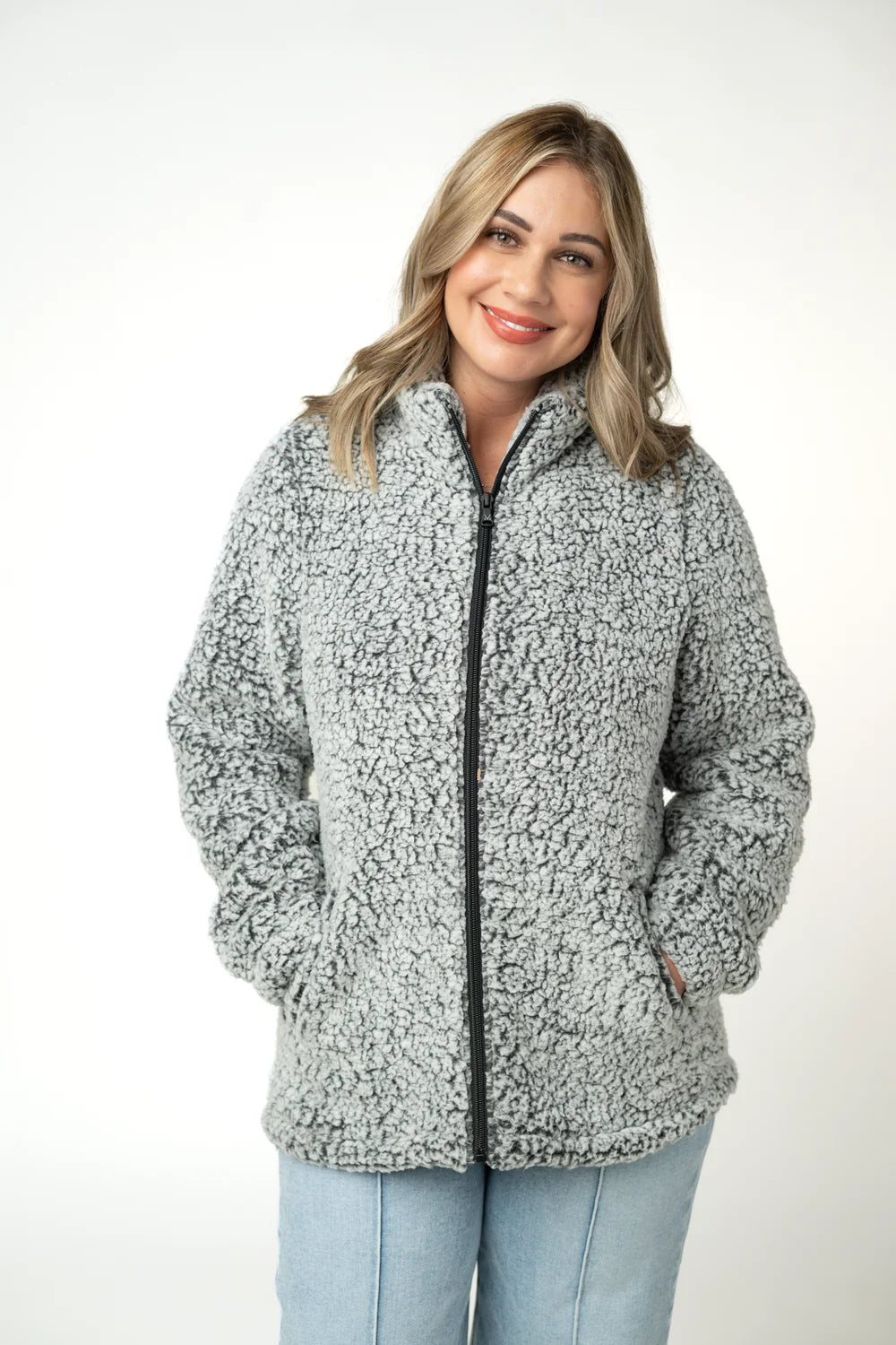 Charcoal and White two-tone full zip sherpa