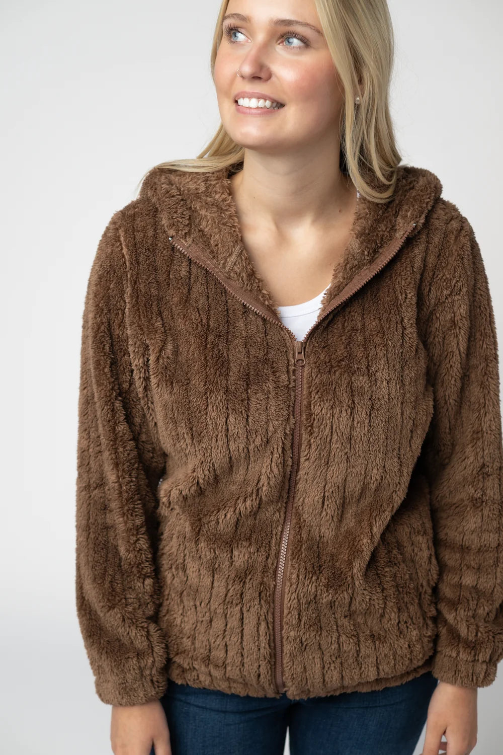 Mocha cozy zip up sherpa