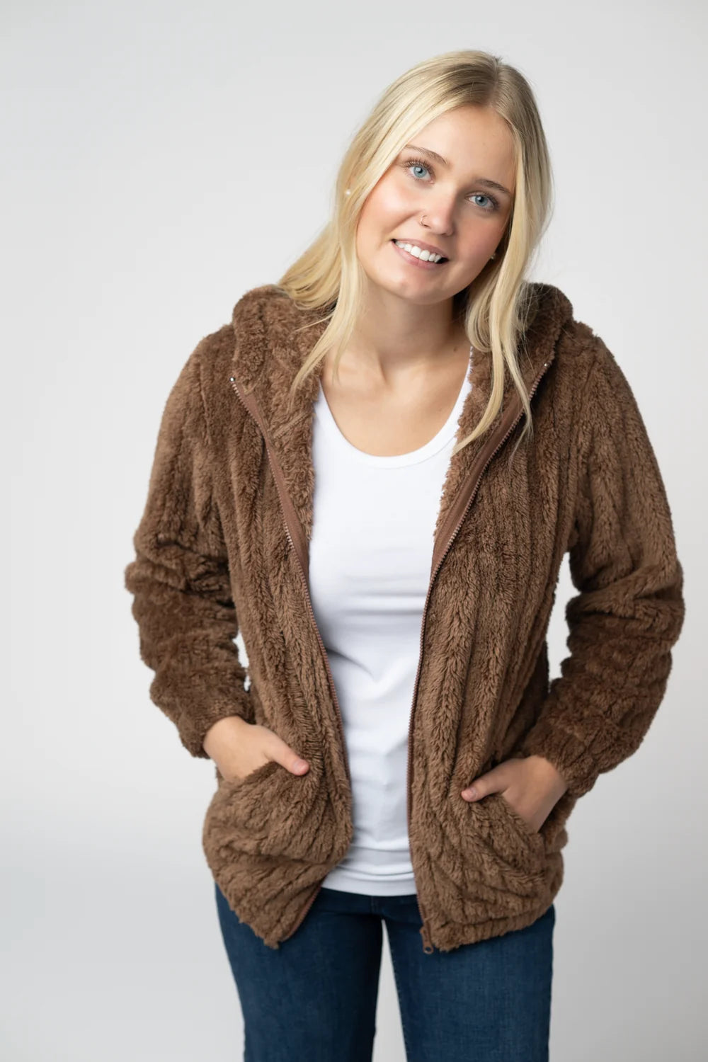 Mocha cozy zip up sherpa