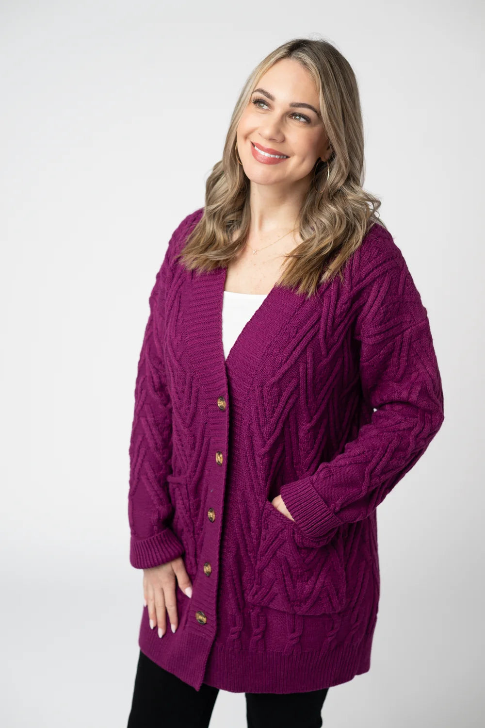 Magenta Button Down Cardigan Sweater