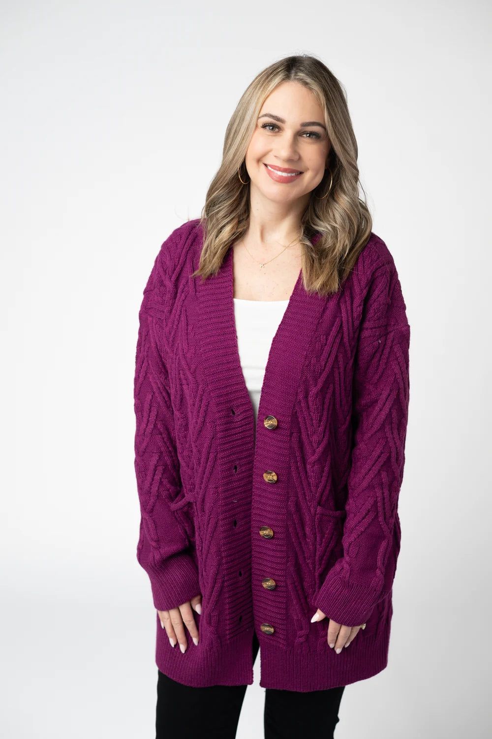 Magenta Button Down Cardigan Sweater