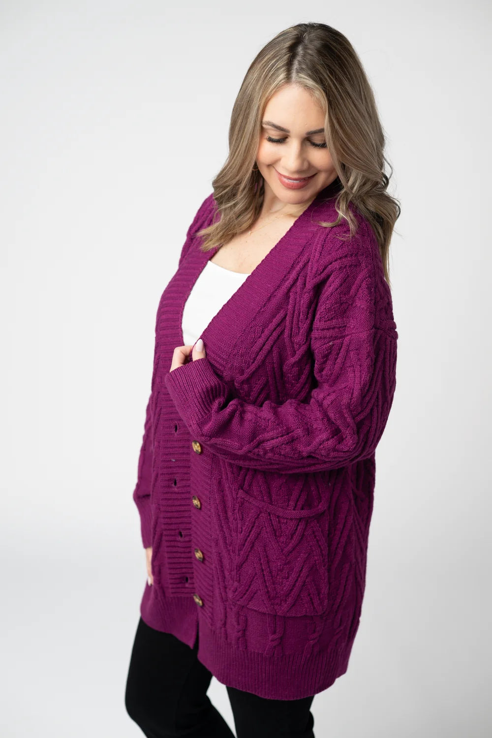 Magenta Button Down Cardigan Sweater