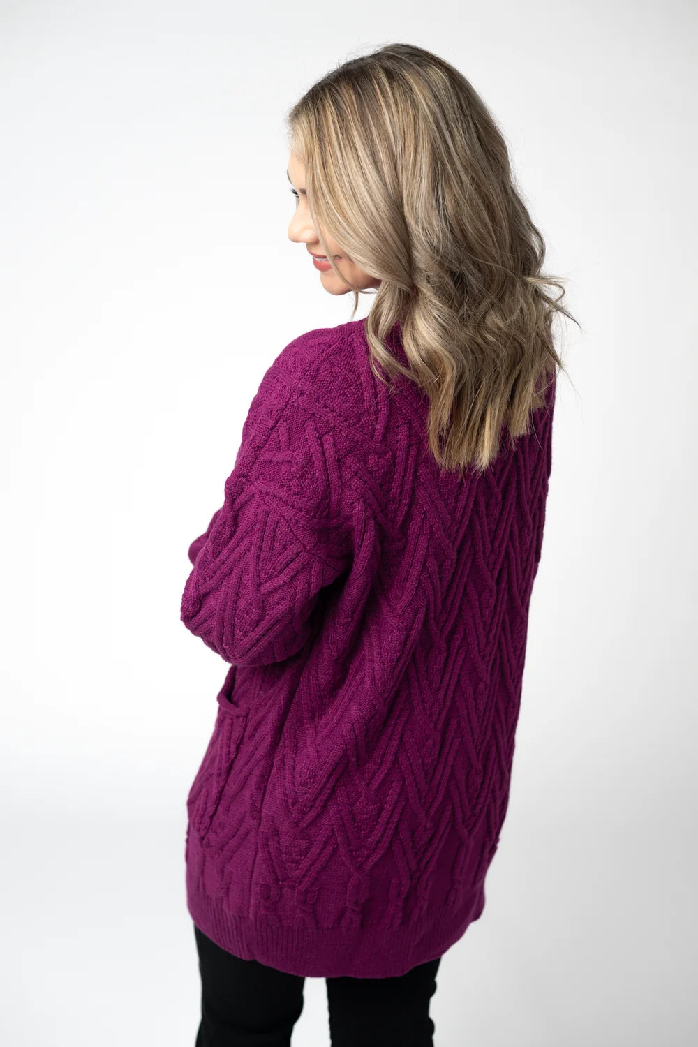 Magenta Button Down Cardigan Sweater