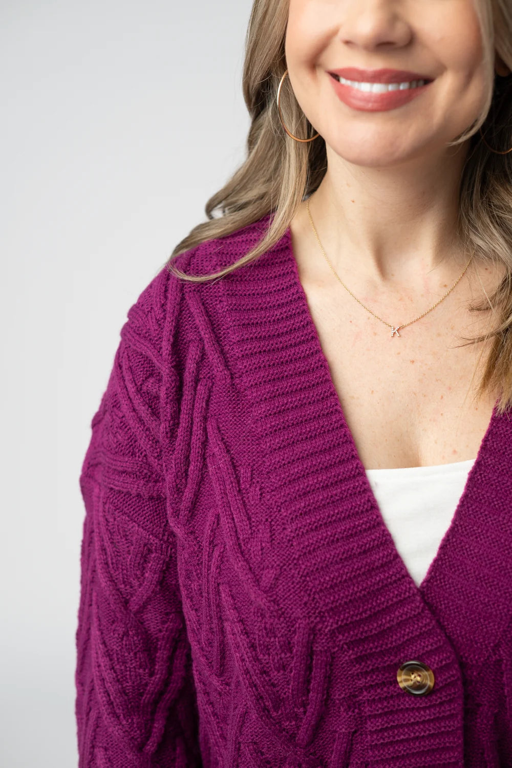 Magenta Button Down Cardigan Sweater