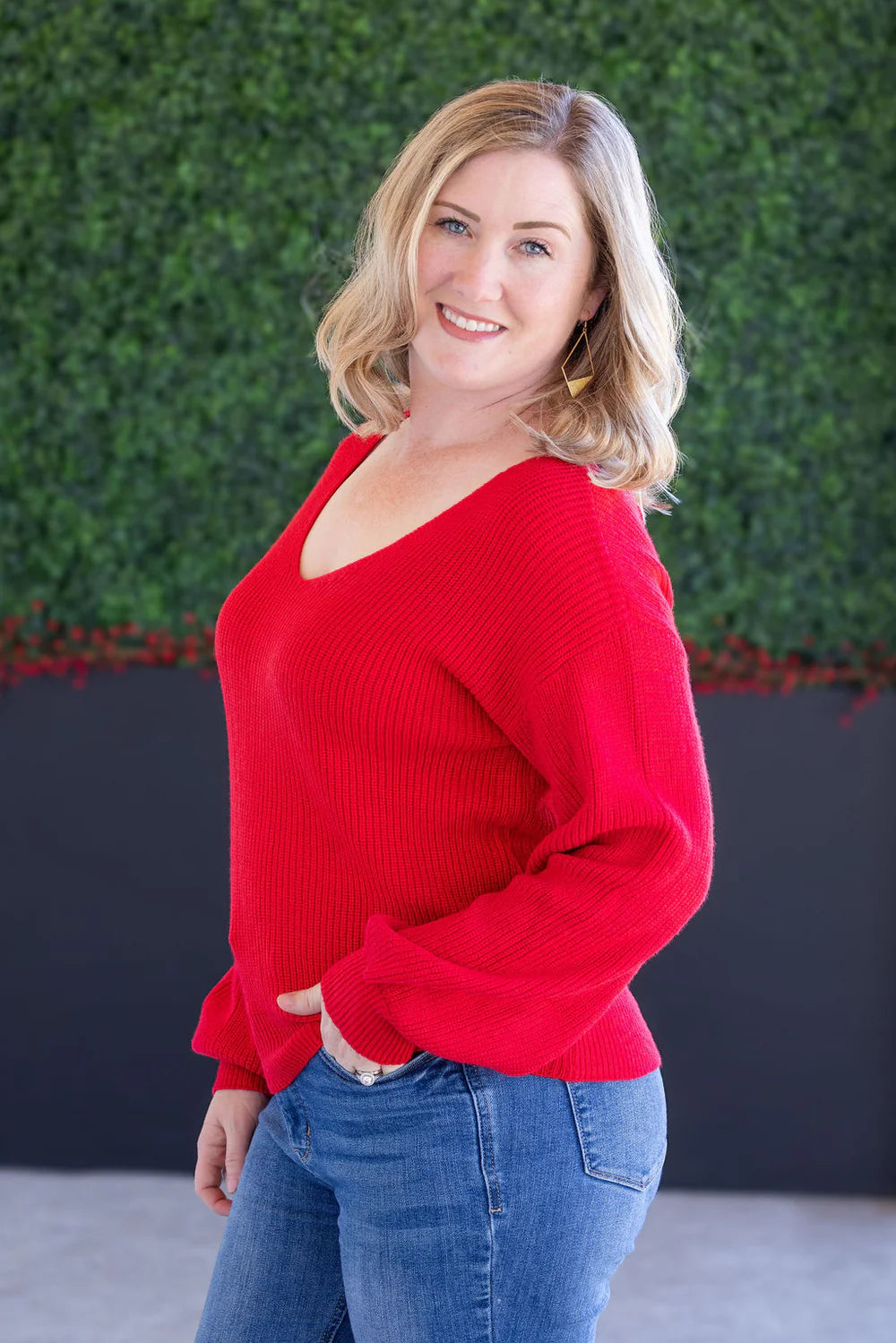 Red Tie Back Knit Sweater