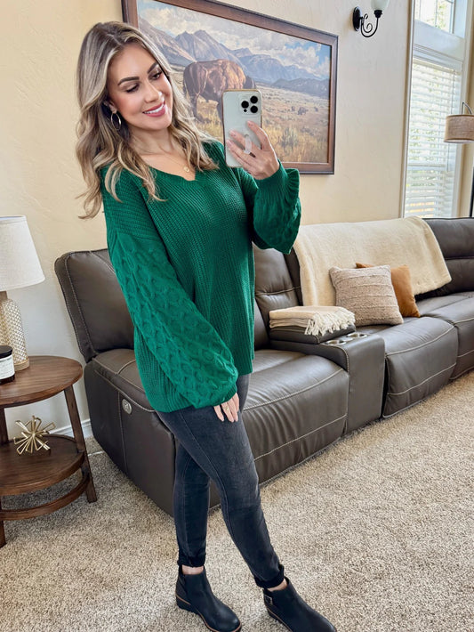 Forest Green Textured Knit Sweater