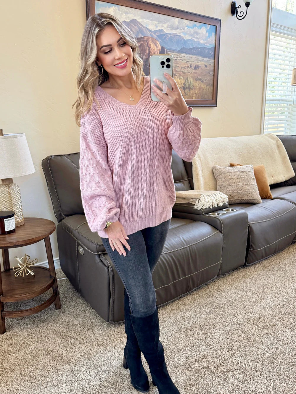 Rose Textured Knit Sweater