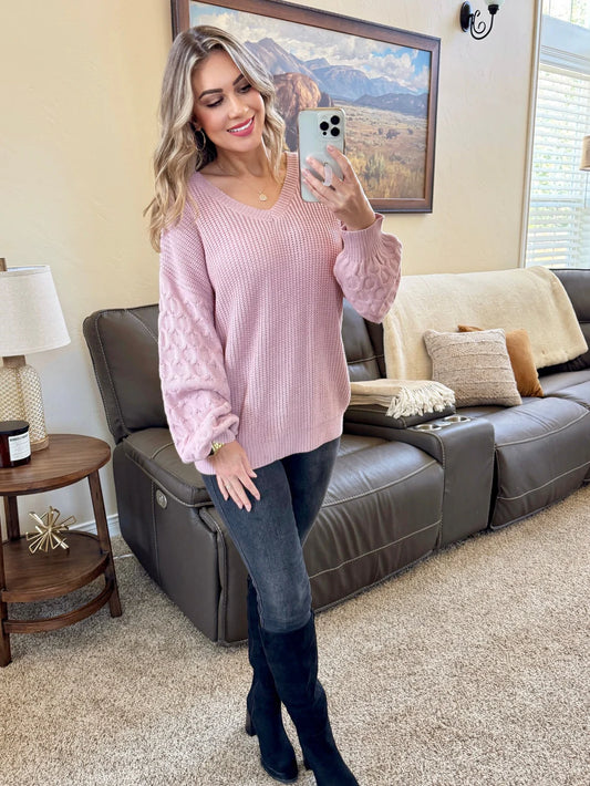 Rose Textured Knit Sweater