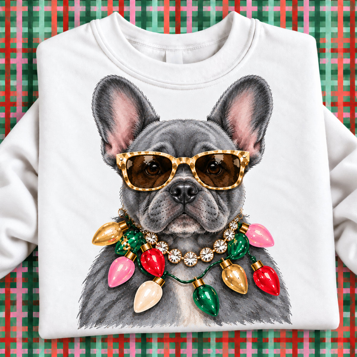 Holiday Boujee Blue Frenchie Design Graphic Tee or Sweatshirt