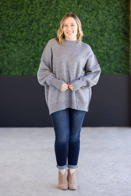 Grey Cozy Mock Neck Knit Sweater