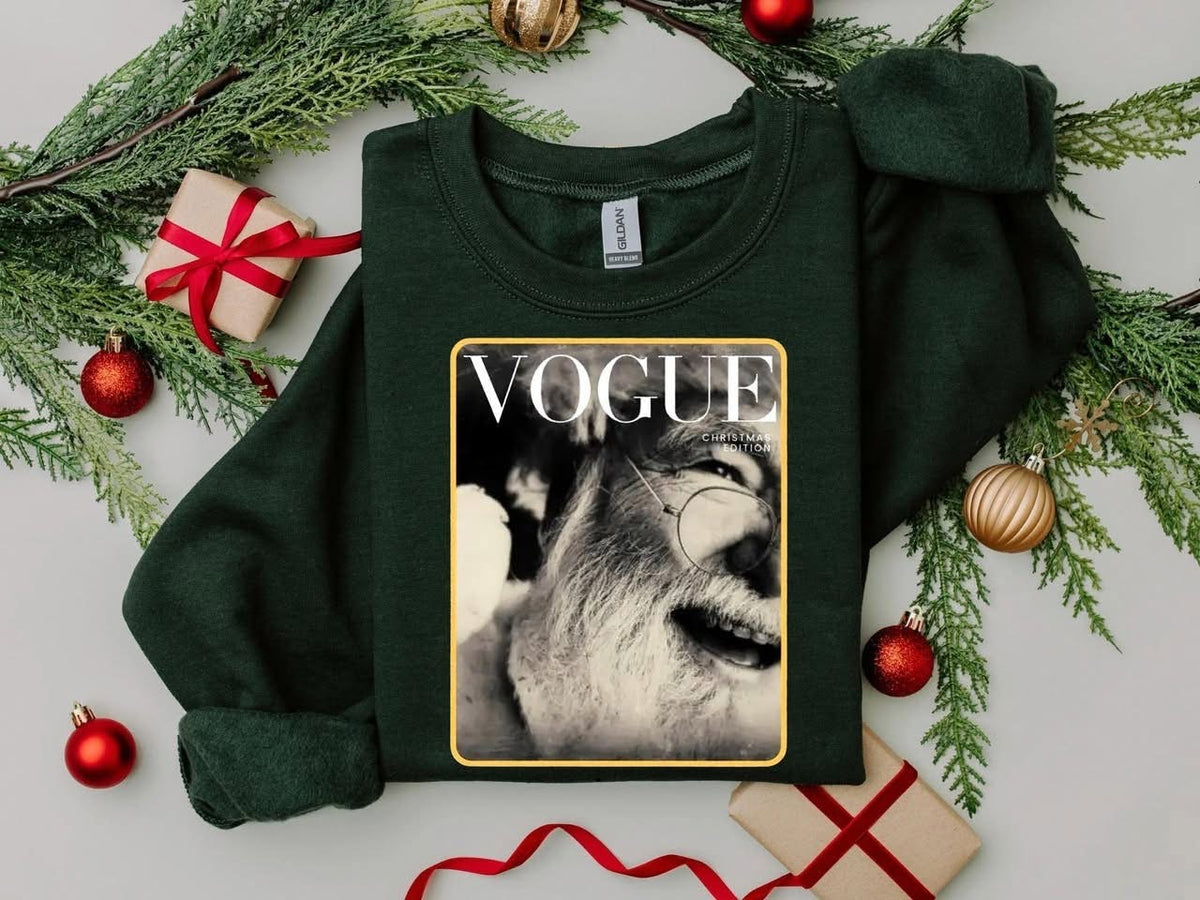 Forest Green Vogue Santa Design Graphic Tee or Sweatshirt