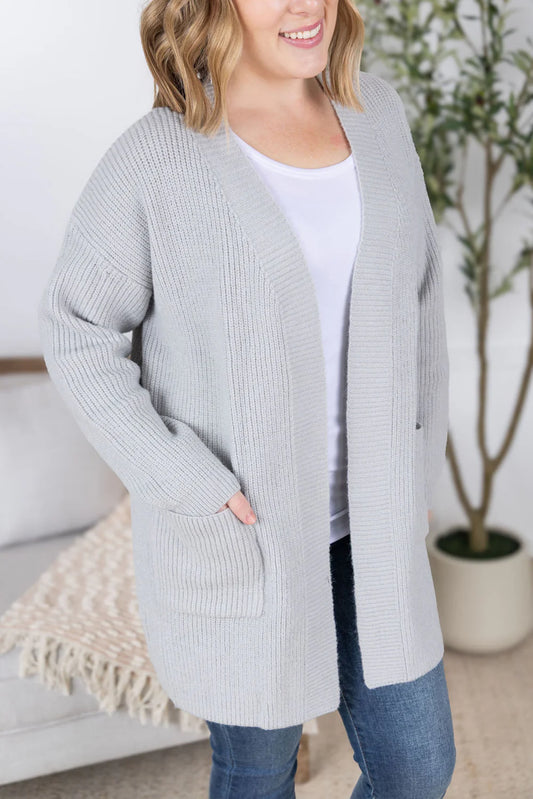 Grey Long Sleeve Cardigan Sweater