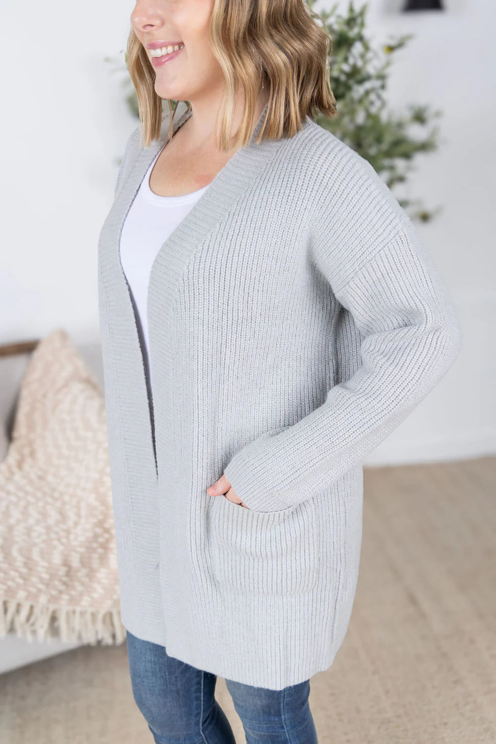 Grey Long Sleeve Cardigan Sweater
