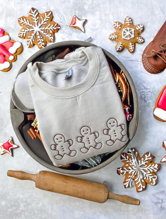 Three Gingerbread Men Embroidered Sweatshirt