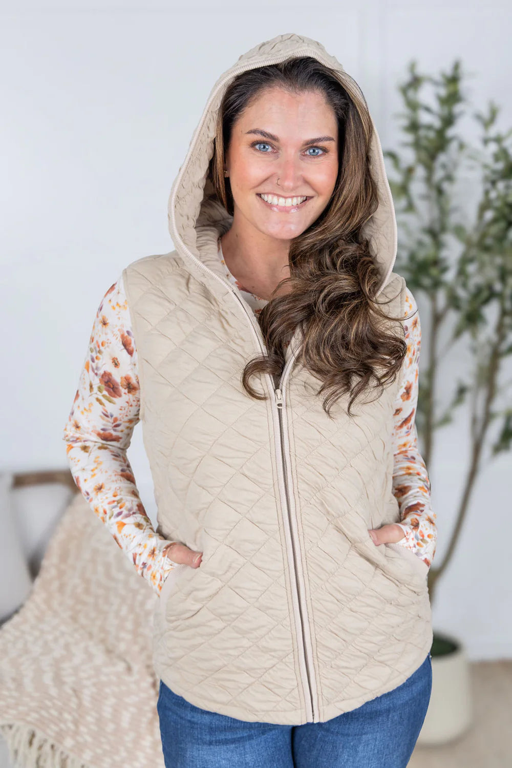 Beige Hooded Vest