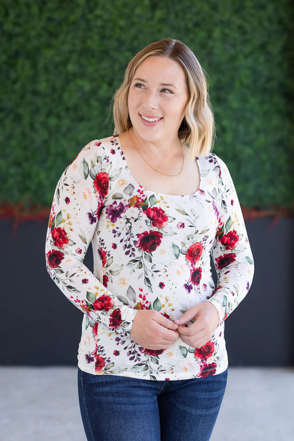Burgundy Floral Long Sleeve Top