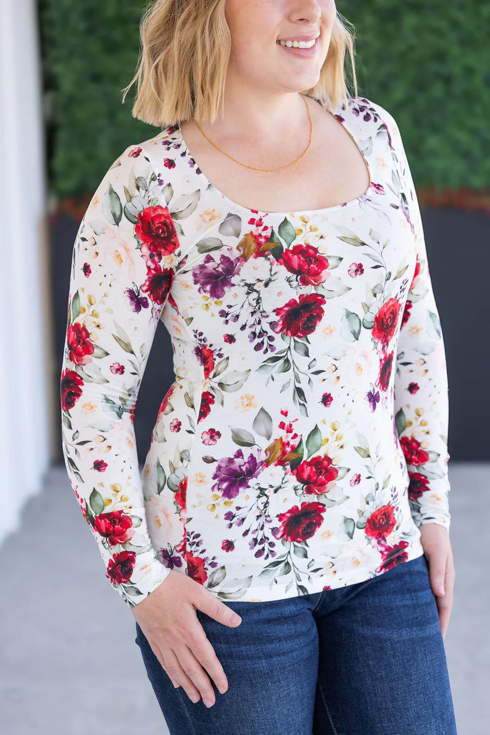 Burgundy Floral Long Sleeve Top