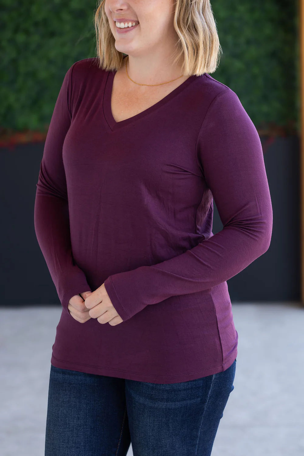 Plum V-neck Long Sleeve Top